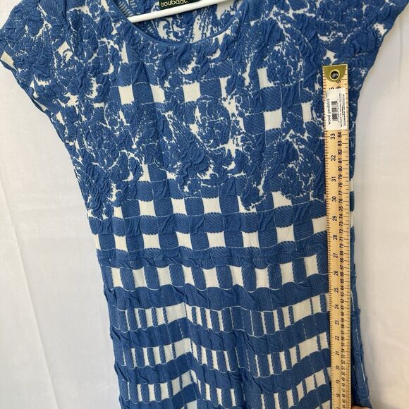 Anthropologie Troubadour Gingham Garden Dress Small‎ Blue White Soft Knit A-Line - Picture 10 of 13